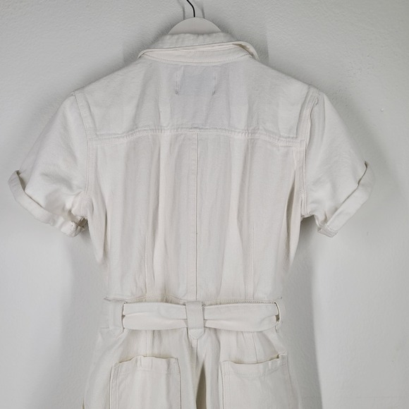 SIGNATURES8 White Denim Utility Jumpsuit Belted Short Sleeve Women's Medium - Picture 5 of 9
